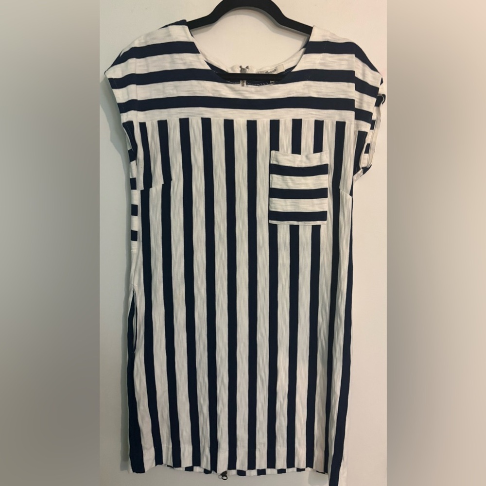 Madewell Womens Navy White Striped Cotton Mini Dress Full Length Back‎ Zip Sz Sm